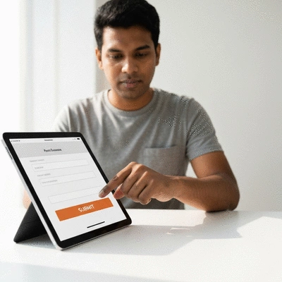 User submitting online form on tablet
