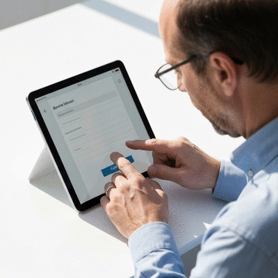 User submitting online form on tablet